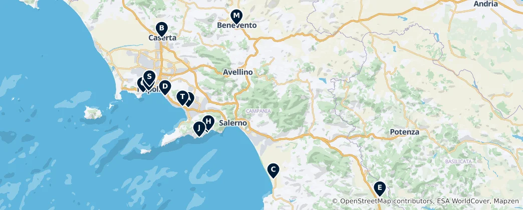 Karte von Campania's Top Heritage Sites