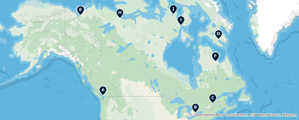 Mapa Canadian Churches & Cathedrals