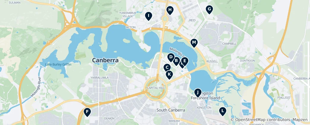 Mappa di Canberra's Cultural Gems