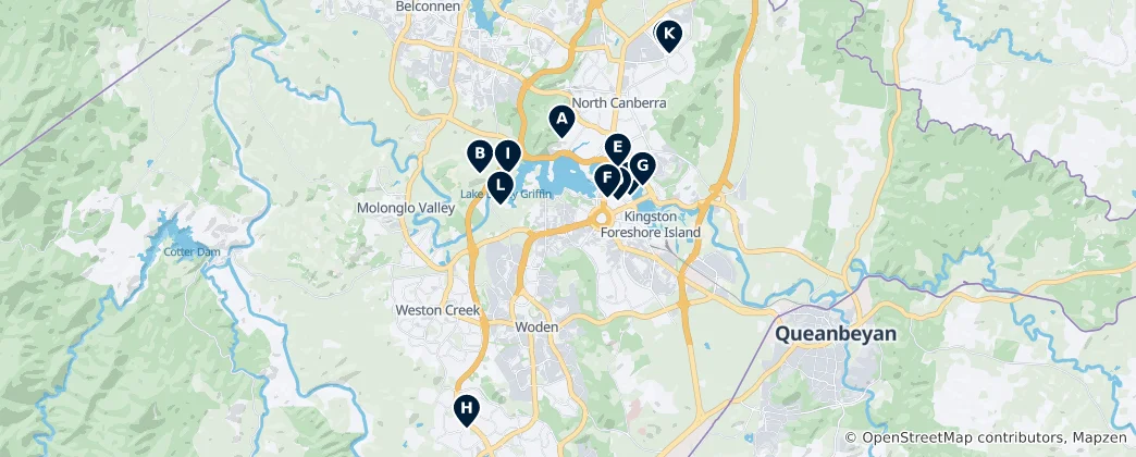 Mappa di Canberra's Parks and Gardens