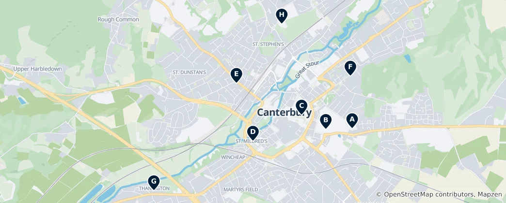 Kaart van Canterbury's Historic Churches