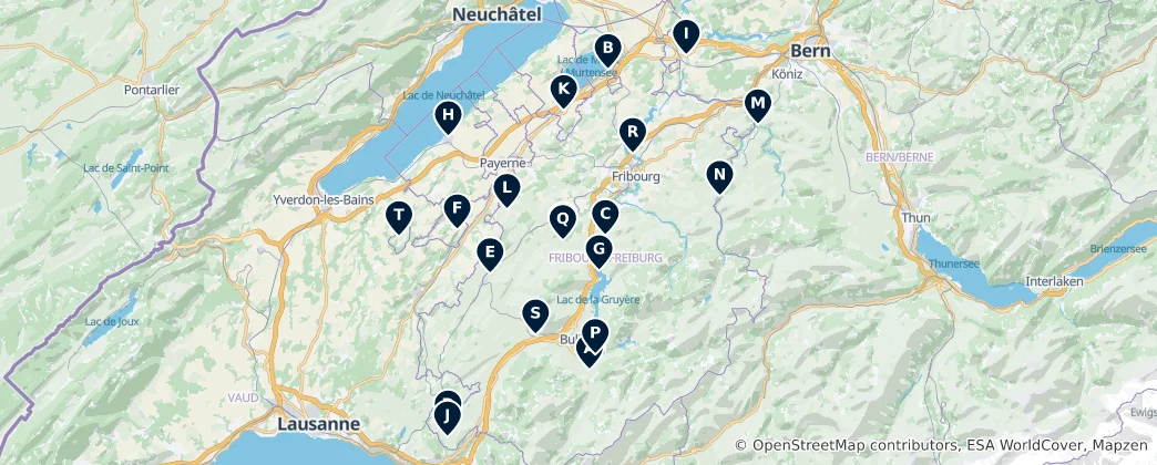 Mapa De Fribourg Castles & Ruins