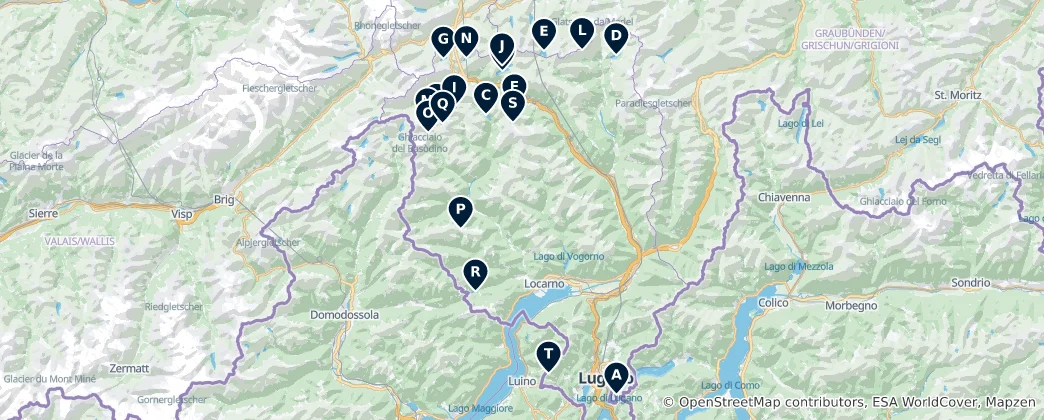 Map of Swiss Lakes and Reservoirs