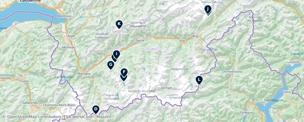 Térkép: Kanton Wallis: The Ultimate Must-Sees