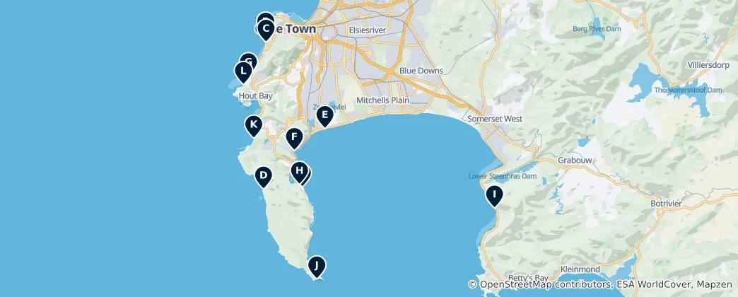 Mapa Beaches and Coastline