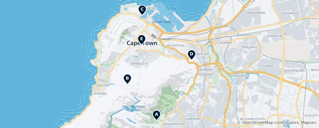 Mapa de Escolha do Editor: Destaques da Cidade do Cabo