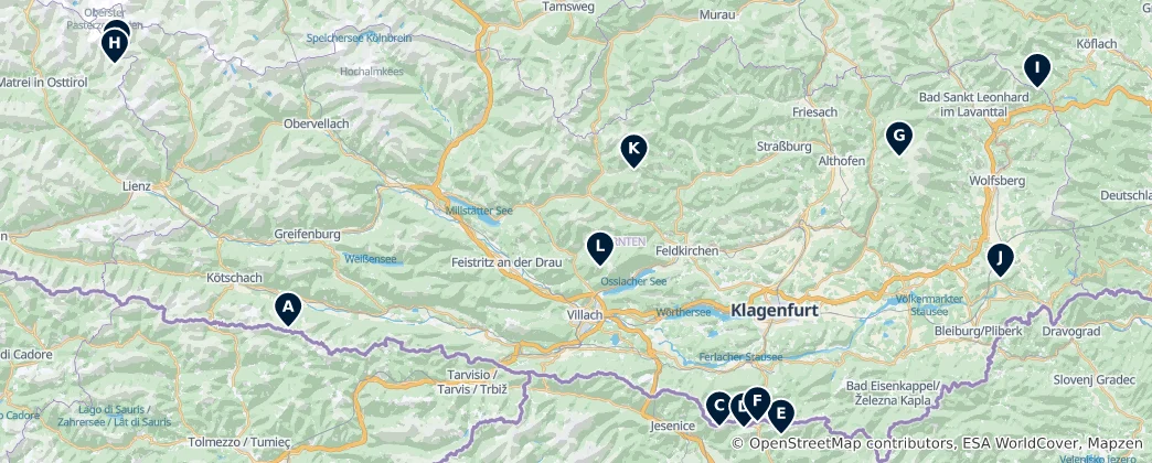 Mapa Alpine Huts & Shelters