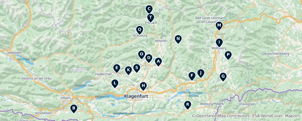 Mapa Austrian Castles & Ruins