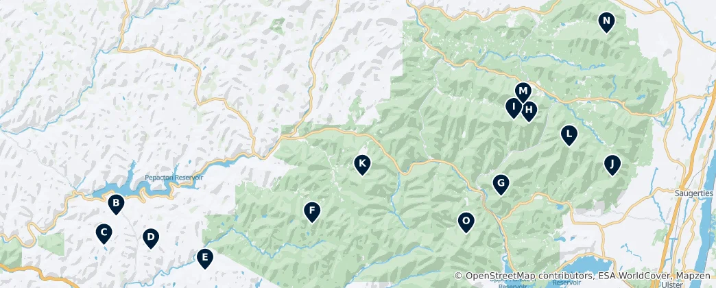 Map of Hiking Shelters & Lean-Tos