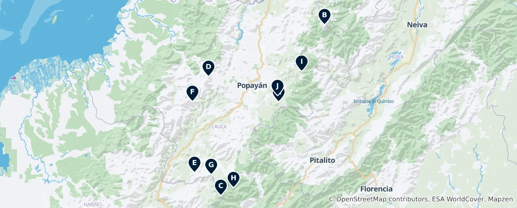 Mappa di Volcanoes and Mountain Peaks