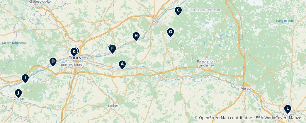 Kaart van Onmisbare Bezienswaardigheden in Centre-Val de Loire