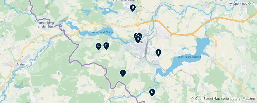 Mapa Historic Sites in Cheb