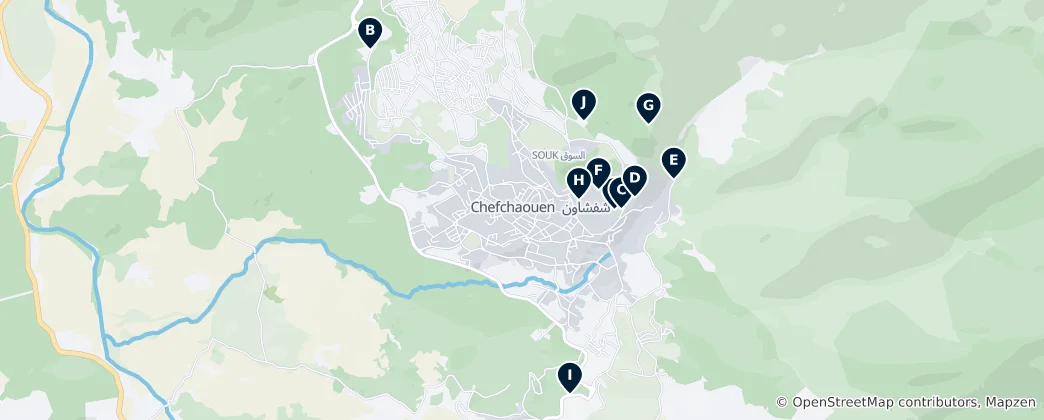 Map of Chefchaouen Medina Highlights