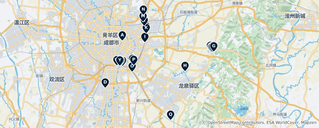 Karte von Chengdu Cultural Landmarks