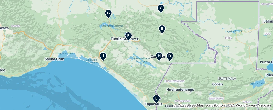 Karte von Maya Archaeological Sites