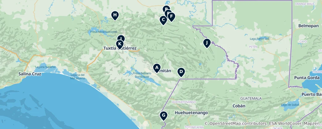 Mapa Natural Wonders of Chiapas