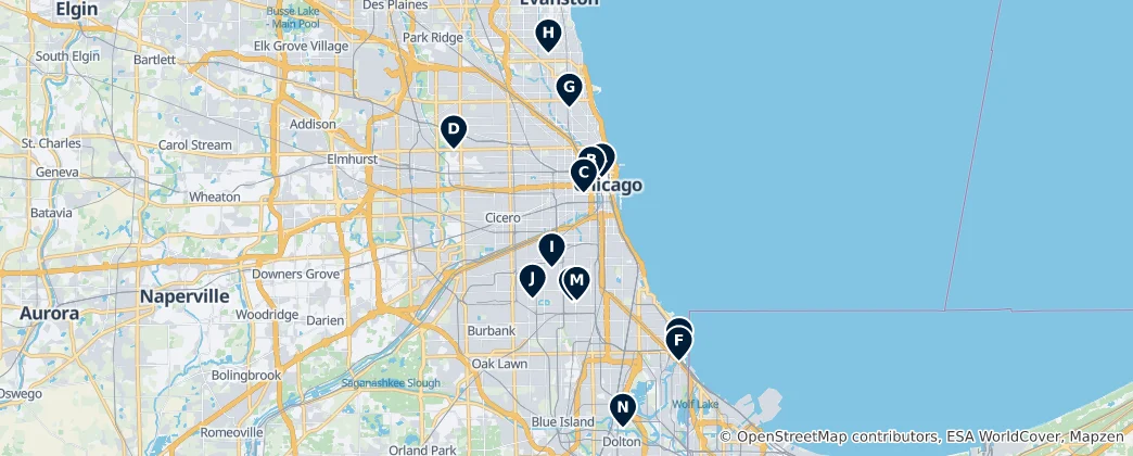 Mapa Chicago's Sacred Spaces