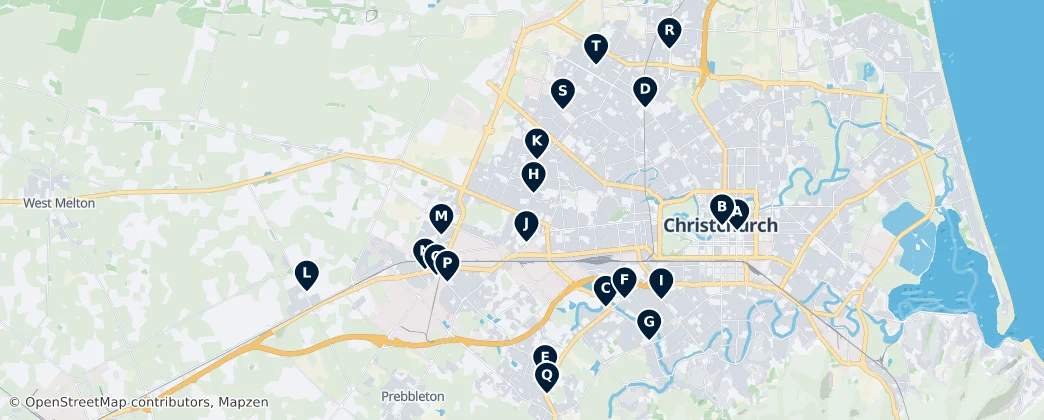 Map of Christchurch Places of Worship