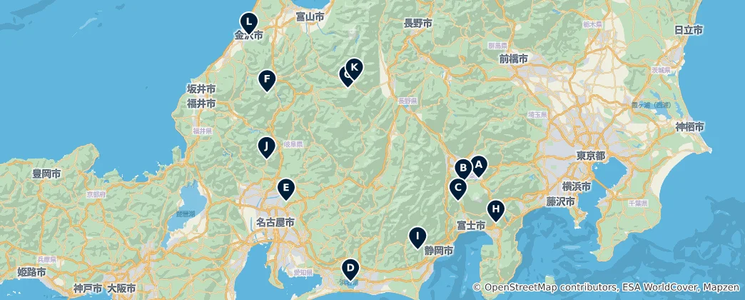 Mapa Japan's Natural Water Wonders