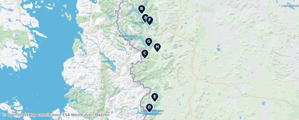 Map of Lakes and Waterfalls of Chubut