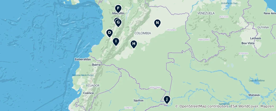 Map of Colombian Parks and Gardens