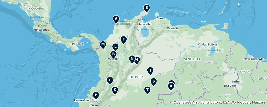 Карта Colombian Peaks and Volcanoes