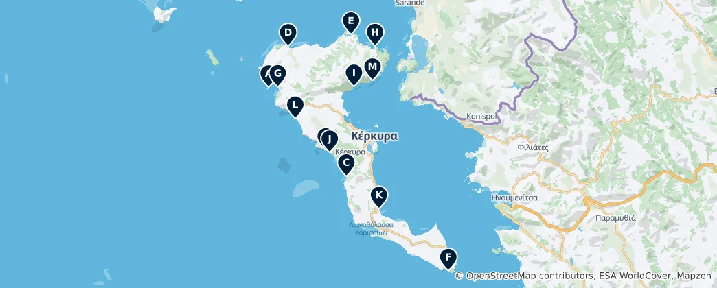 Corfu's Best Beaches 地图