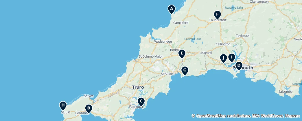 Carte de Cornwall's Castles and Ruins