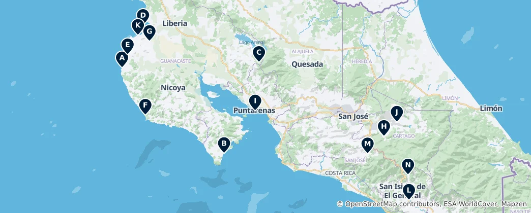 Map of Costa Rica Adventure & Sports