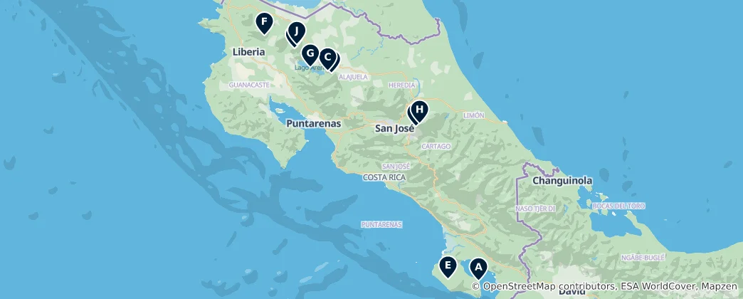 Map of Costa Rica's Natural Wonders