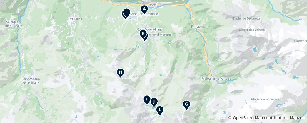 Map of Courchevel: Peaks & Heritage