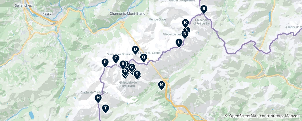 Map of Mont Blanc Peaks