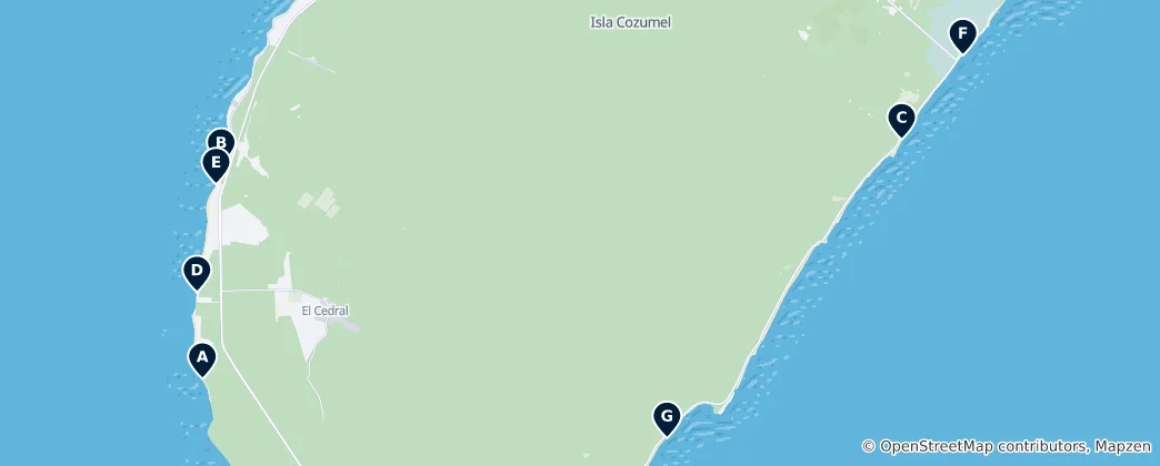 Mapa Best Beaches in Cozumel