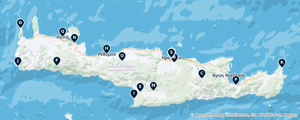 Mappa di Crete's Unmissable Treasures
