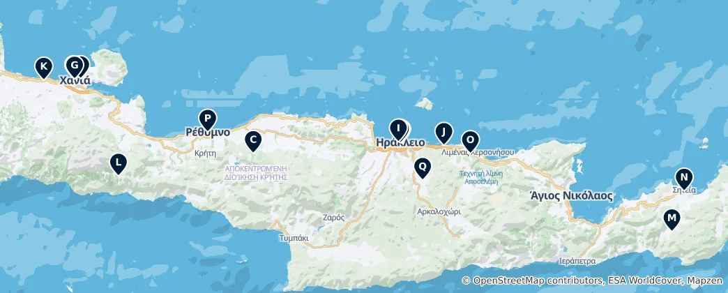 Mapa De Museums and Galleries of Crete