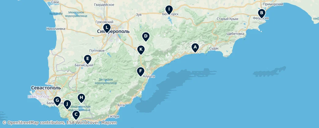 Map of Memorials of the Crimean Mountains