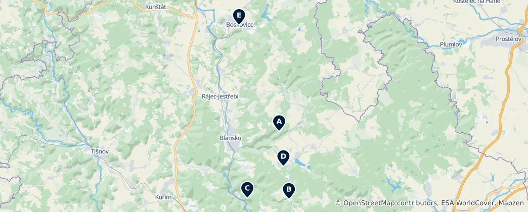 Mapa Hidden Gems of Brno Region