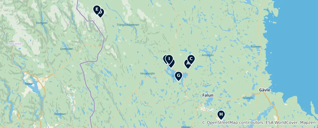 Mappa di Dalarnas län Must-Sees