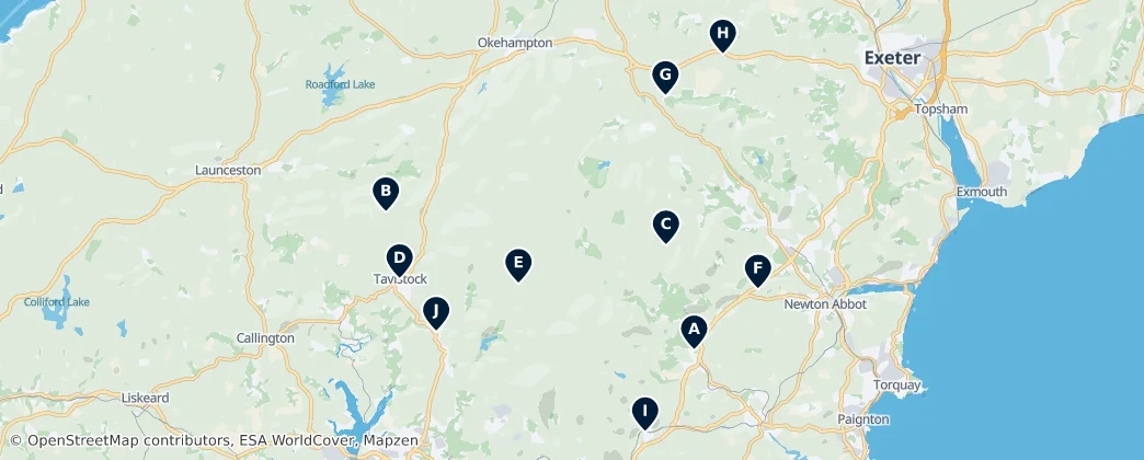 Map of Historic Churches of Dartmoor