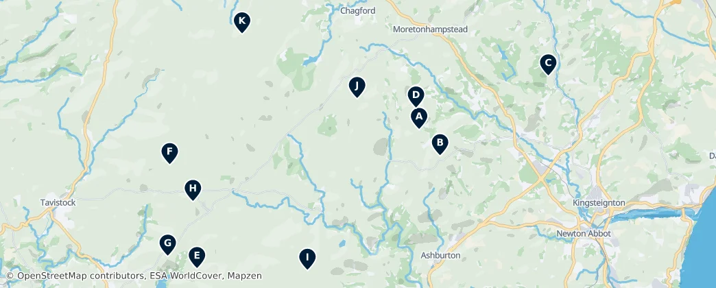 Map of Natural Landmarks of Dartmoor