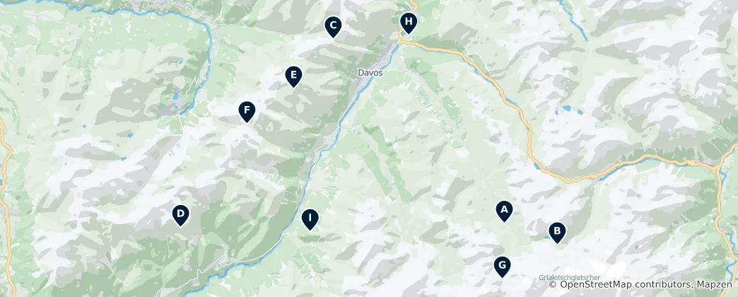 Mapa Alpine Huts & Shelters
