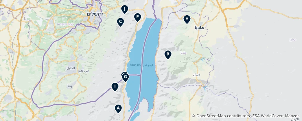 Carte de Dead Sea Archaeological Sites