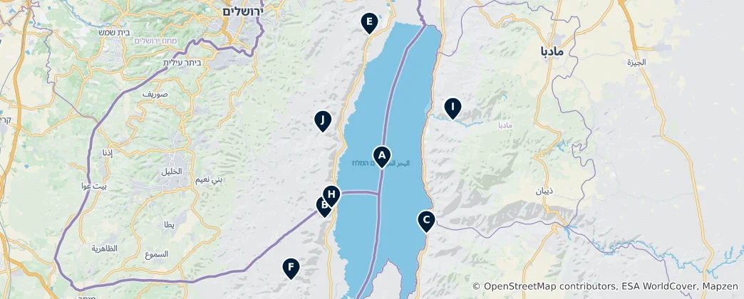 Map of Dead Sea Natural Wonders