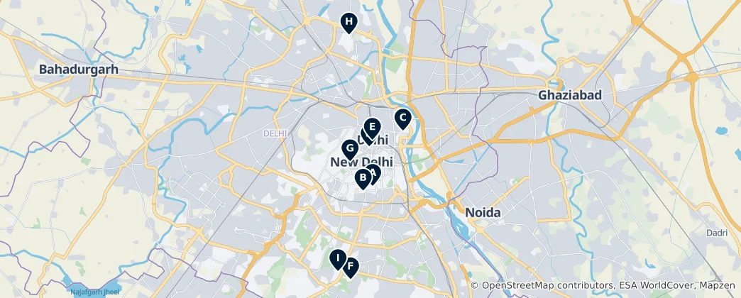 Map of Delhi's Historic Parks & Gardens