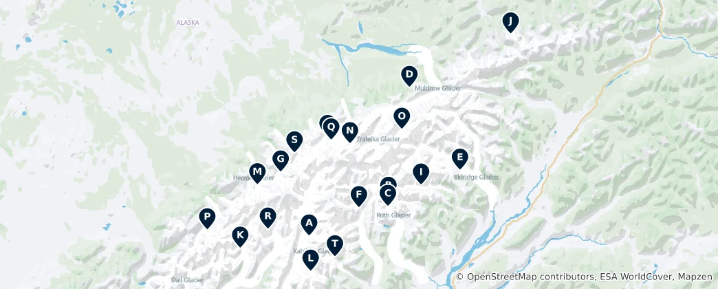 Map of Denali Glaciers