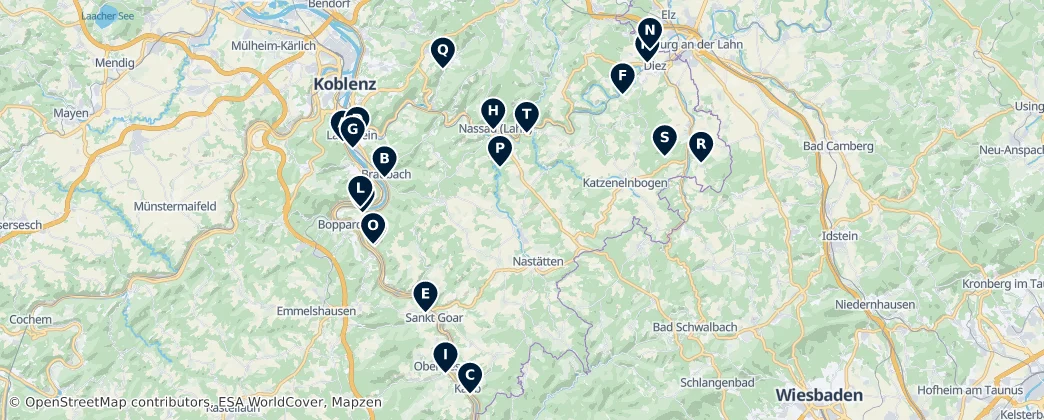 Karte von Rhine Castles and Ruins