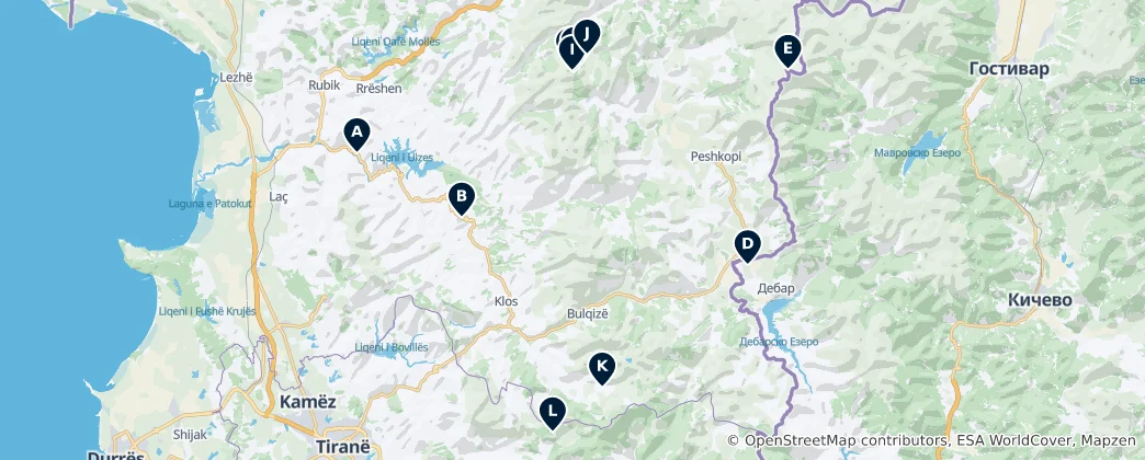 Mapa Dibër's Essential Peaks and Lakes