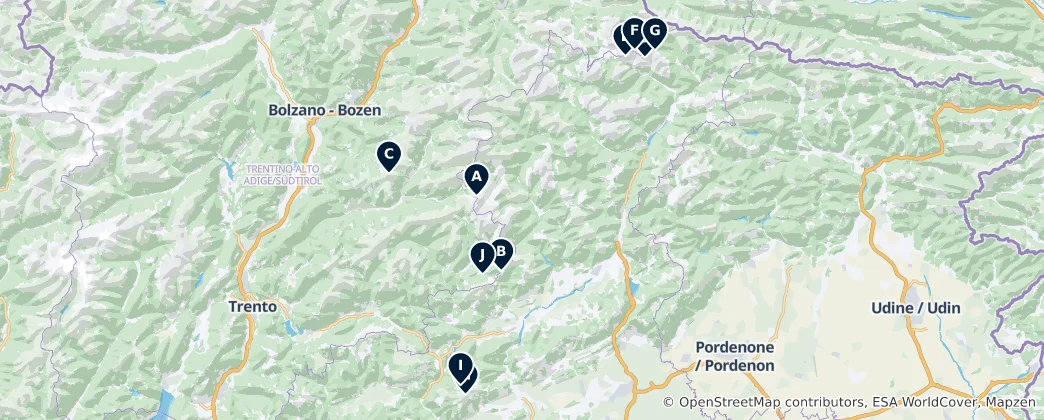 Mapa De Alpine Huts & Mountain Refuges