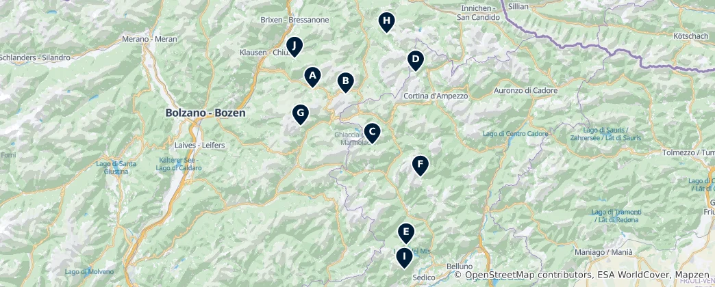 Mapa de Dolomites Waterfalls