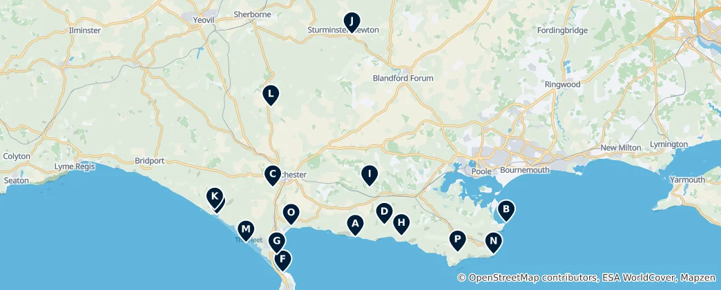 Mapa Dorset's Unmissable Treasures